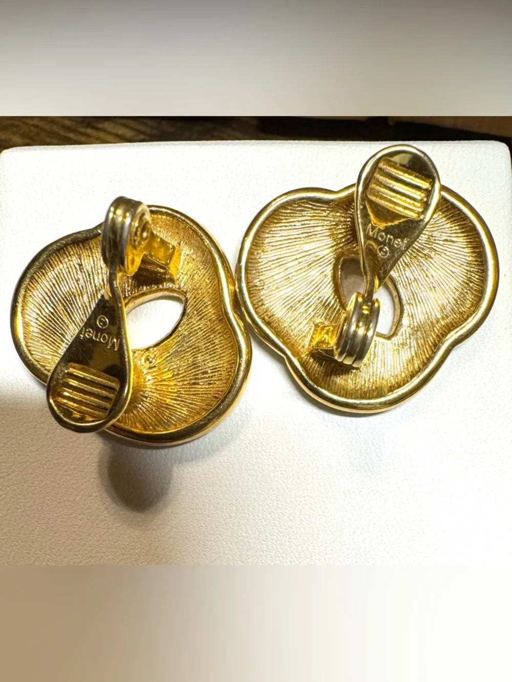 Monet Navy Blue Enamel Swirl Clip-On Earrings Gold Tone Vintage